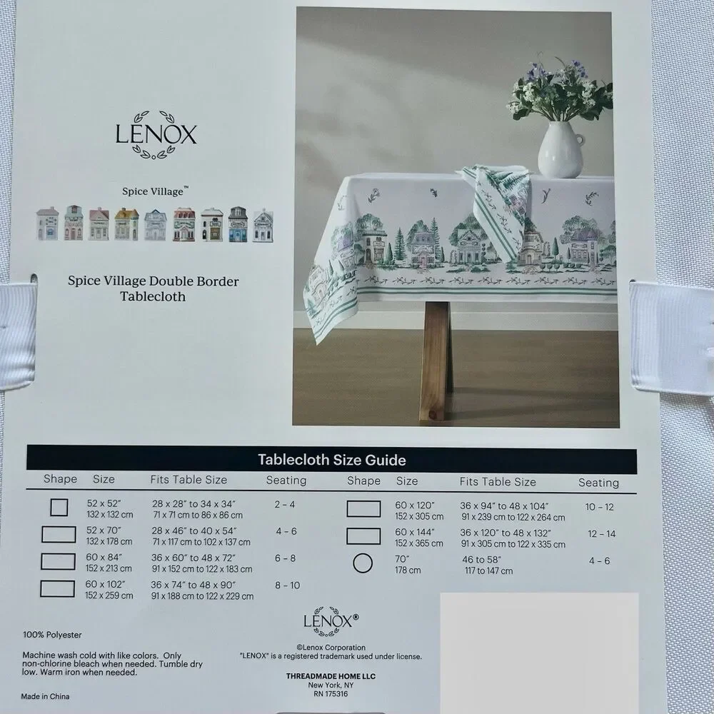 Lenox Spice Village White Tablecloth 60x84 in Cottage Country VIRAL